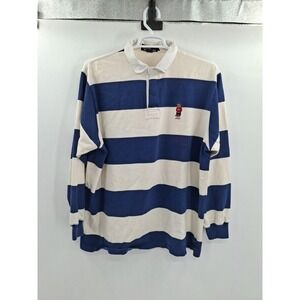 Polo Ralph Lauren Blue White Striped Polo Sport Bear Rugby L/S‎ Polo Size XL